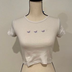 Brandy Melville White Butterfly Crop Top